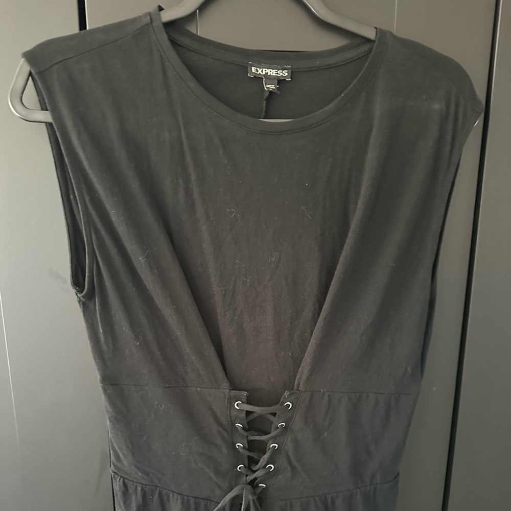 Express small black sleeveless cotton top with tie front